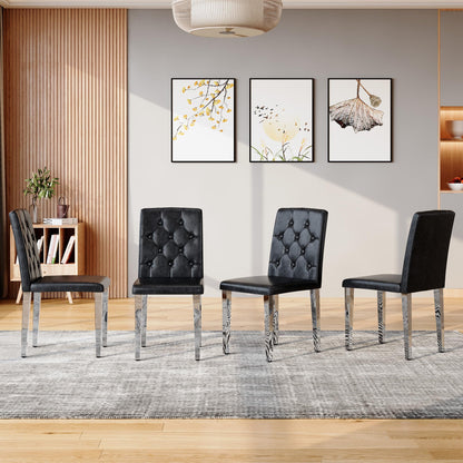 KEIKI Luxury Upholstered Dining Chairs Set of 4, PU Leather Parsons Dining Room Chairs with High-Resilience Cushion and Buckle Backrest, Easy Assembly, for Dining Room, Kitchen, Restaurant, Black