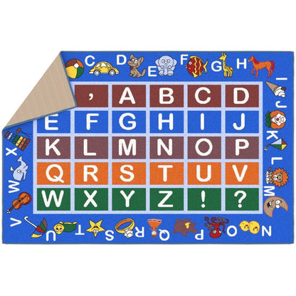 Ottomanson 3'3" x 5' Alphabet Kids Rug - Educational ABC Play Mat for Playroom, Bedroom, Daycare & Classroom - Fun & Interactive Learning Carpet - Durable & Non-Slip for High-Traffic Areas, Blue