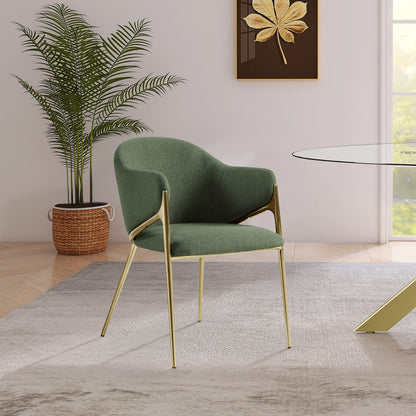 Meridian Furniture 559Green-C Nial Collection Modern | Contemporary Dining Chair with Rich Green Boucle Fabric, Iron Frame in Brushed Brass Finish, 22.5" W x 24.5" D x 31.5" H, Green, Set of 2