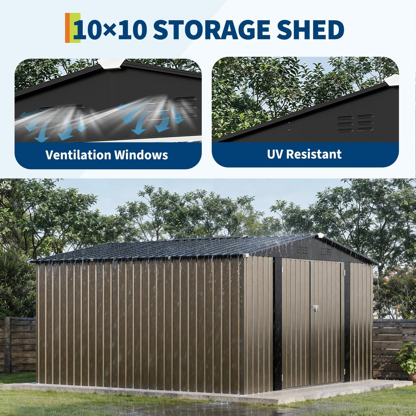 10 X 10 FT Outdoor Storage Shed,Metal Garden Sheds&Outdoor Storage, Lockable Gable Roof Garden Tool Shed, All-Weather Resistant Storage Unit for Bikes, Ladders, Patio Supplies & Garden Essentials