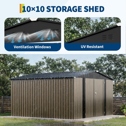 10 X 10 FT Outdoor Storage Shed,Metal Garden Sheds&Outdoor Storage, Lockable Gable Roof Garden Tool Shed, All-Weather Resistant Storage Unit for Bikes, Ladders, Patio Supplies & Garden Essentials