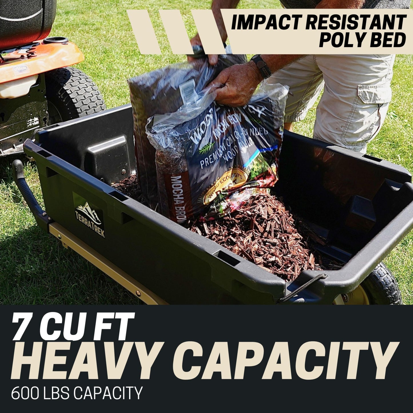 TerraTrek Heavy-Duty Garden Cart on Wheels – 7 Cu. Ft. 2-in-1 Utility Wagon & Wheelbarrow, Push or Tow Design, 600 lb. Capacity, All-Terrain Utility Cart with 13" No-Flat Wheels