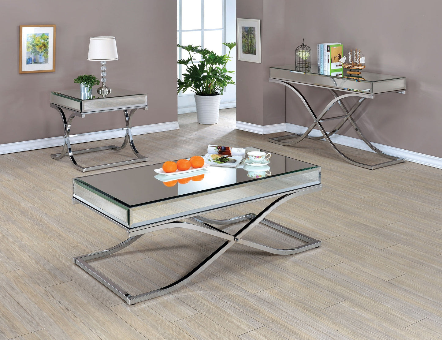 24/7 Shop at Home Lorrisa Glass Top Table, End Table, Chrome
