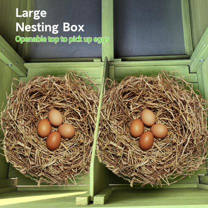 KEIKI Large Wooden Chicken Coop for 6-8 Chickens, Outdoor Hen House, Poultry Pet Hutch Cage with 2 Nesting Boxes, 2 Free-Range Doors, Perch, Pull-Out Tray, Green