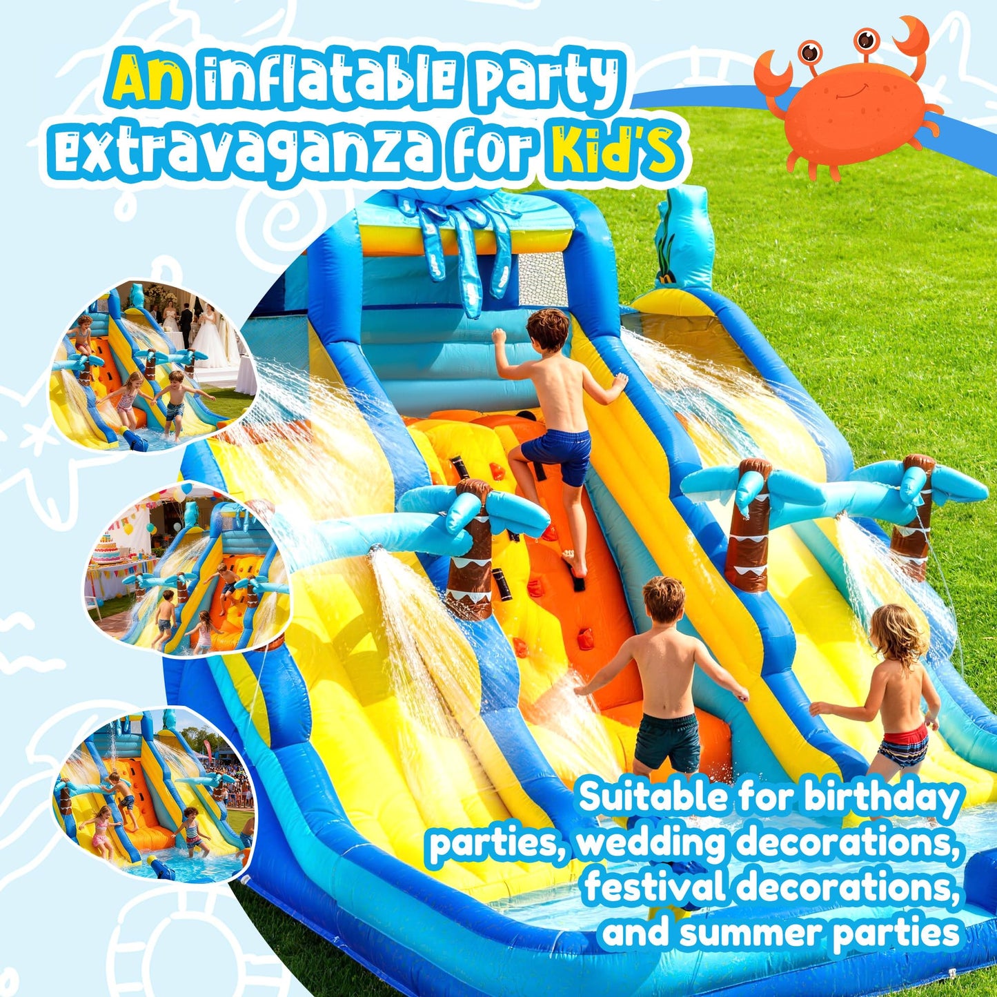 17FT Oxford Inflatable Water Slide Backyard Water Park with Slide & Splash Pool Suitable for Summer Outdoor Entertainment Pool Parties and Family Gatherings（Including -Blower）