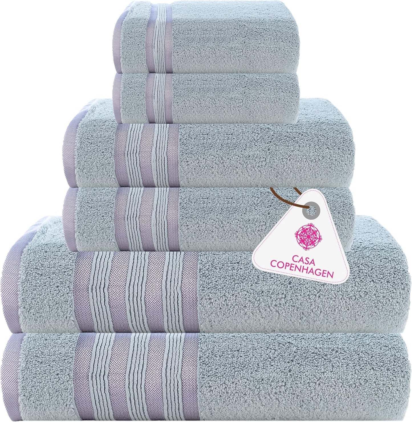 6Pcs 100% Set- 600 2Bath 2Hand 2Washcloths, Set CASA COPENHAGEN Zero Twist Egyptian Cotton Large Designer Towels Gift
