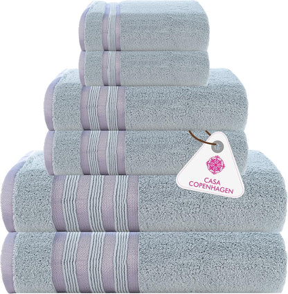 6Pcs 100% Set- 600 2Bath 2Hand 2Washcloths, Set CASA COPENHAGEN Zero Twist Egyptian Cotton Large Designer Towels Gift