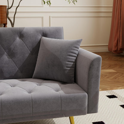 KEIKI 72" Futon Sofa Bed, 2-in-1 Loveseat, Velvet Upholstered Couches for Living Room, Sofa Sleeper for Small Space, Comfy Rest Folding Bed, Modern Apartment Essentials for Bedroom, Gray