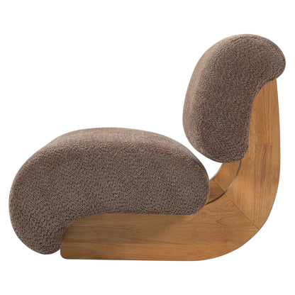 Merax 28" Modern Curved Boucle Accent Chair with Solid Wood Base, Mid-Century Armless Upholstered Slipper Lounge Chair for Living Room, Bedroom, Reading Nook, Natural + Brown