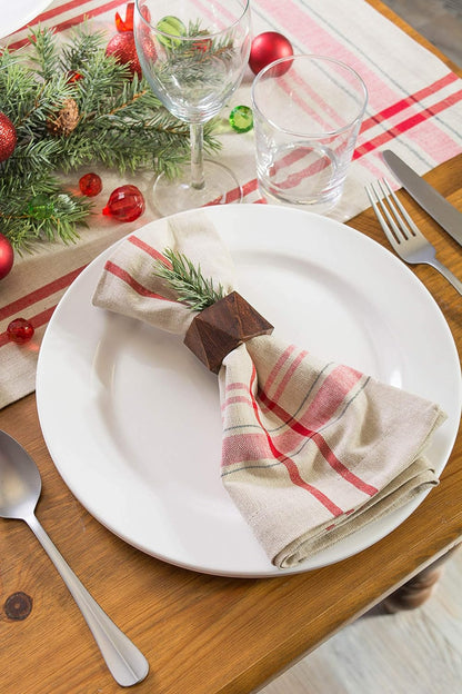 DII French Stripe Tabletop Collection 6 Piece Dining Table Linen Napkin Set, 20x20, Taupe/Red Farmhouse Style