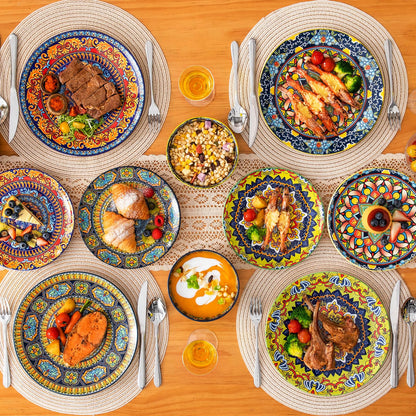 vancasso Plates and Bowls Sets,12-Piece Porcelain Dinnerware Set Service for 4, Bohemian Style Dishes Set for 4, Kitchen Dinner Set, Microwave and Dishwasher Safe, Scratch Resistant, Series KRVI