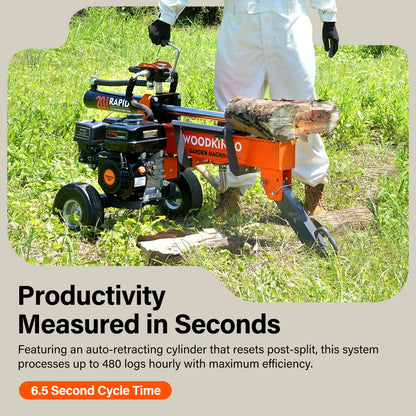 WOODKINGO Log Splitter, 20 Ton, Gas Powered 7 HP 212CC Engine, Automatic Wood Splitting Wedge Machine,Commercial Quality for Fireplace Burning Firewood Supply Forestry Harvesting,Orange