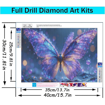 Gikboup Butterfly Diamond Art Kits Magical 5D Full Round Drill Diamond Painting for Adults Beginners, Perfect Relaxing Gift DIY Gem Art for Home Wall Decor 16"x12".