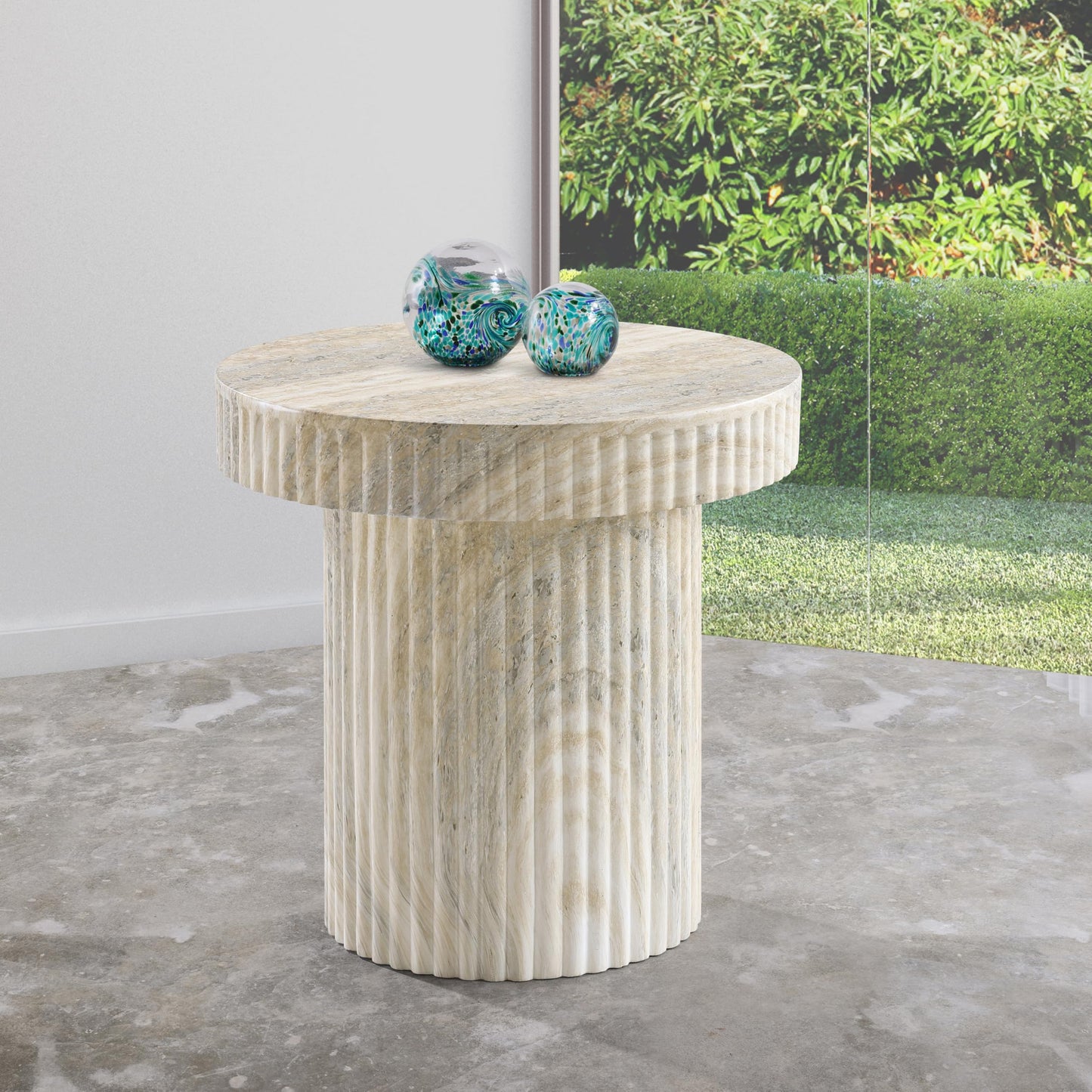 Meridian Furniture Legatto Travertine Indoor/Outdoor Concrete End Table