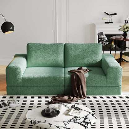 Cloud Modular Sectional Sofa, DIY Combination Modular Couch for Living Room, Unique Knitted Fabric Love Seat Couches with 2 Pillows, 2 Seater Comfy Sectional Couch with No Assembly (Green)