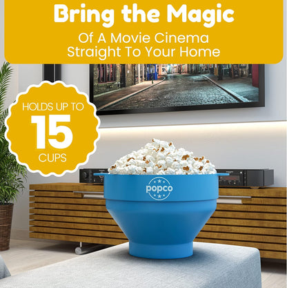 POPCO Silicone Microwave Popcorn Popper - Collapsible Bowl, BPA Free, Dishwasher Safe, 15 Colors (Transparent Aqua)