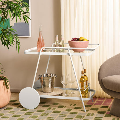 SAFAVIEH Home Collection – Zunia White & Glass 2-Tier Bar Cart, Modern Metal Serving Cart, Sleek Contemporary Design (BCT2504E)