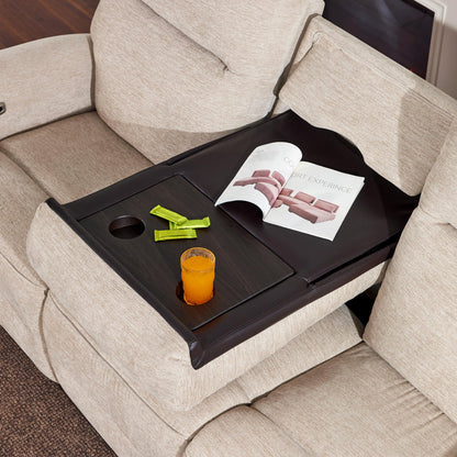 MCombo 87.8" Wall Hugger Power Reclining Sofa with Drop Down Table, 3-Seater Recliner Couch for Small Spaces Living Room RV, USB Ports, Fabric PR635M3 (Beige)