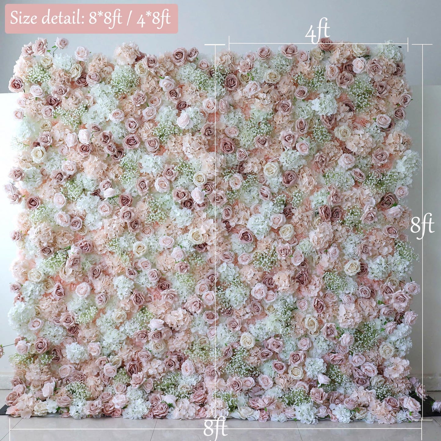 CreateView Artificial Flower Wall Wedding Backdrop, Luxury‌ 3D Silk Floral Party Decor for Wedding Home Hotel Party Baby Show Decor, Quick Assembly/Storage 4 * 8ft (120 * 240cm)