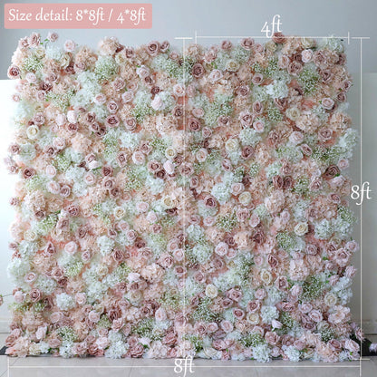 CreateView Artificial Flower Wall Wedding Backdrop, Luxury‌ 3D Silk Floral Party Decor for Wedding Home Hotel Party Baby Show Decor, Quick Assembly/Storage 4 * 8ft (120 * 240cm)