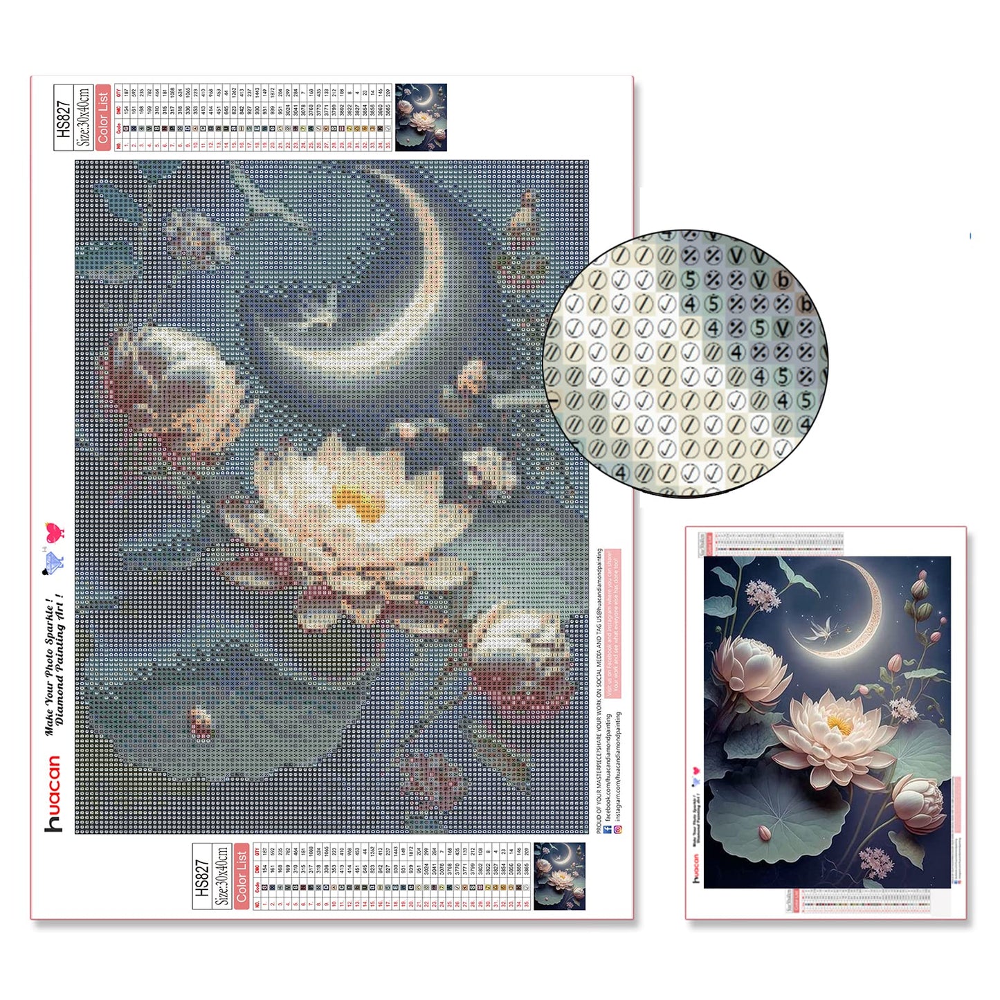 Huacan Diamond Painting Kits for Adults,Full Round Drill Lotusflower Moon 5D Diamond Art Kits for Home Wall Decor 12x16in