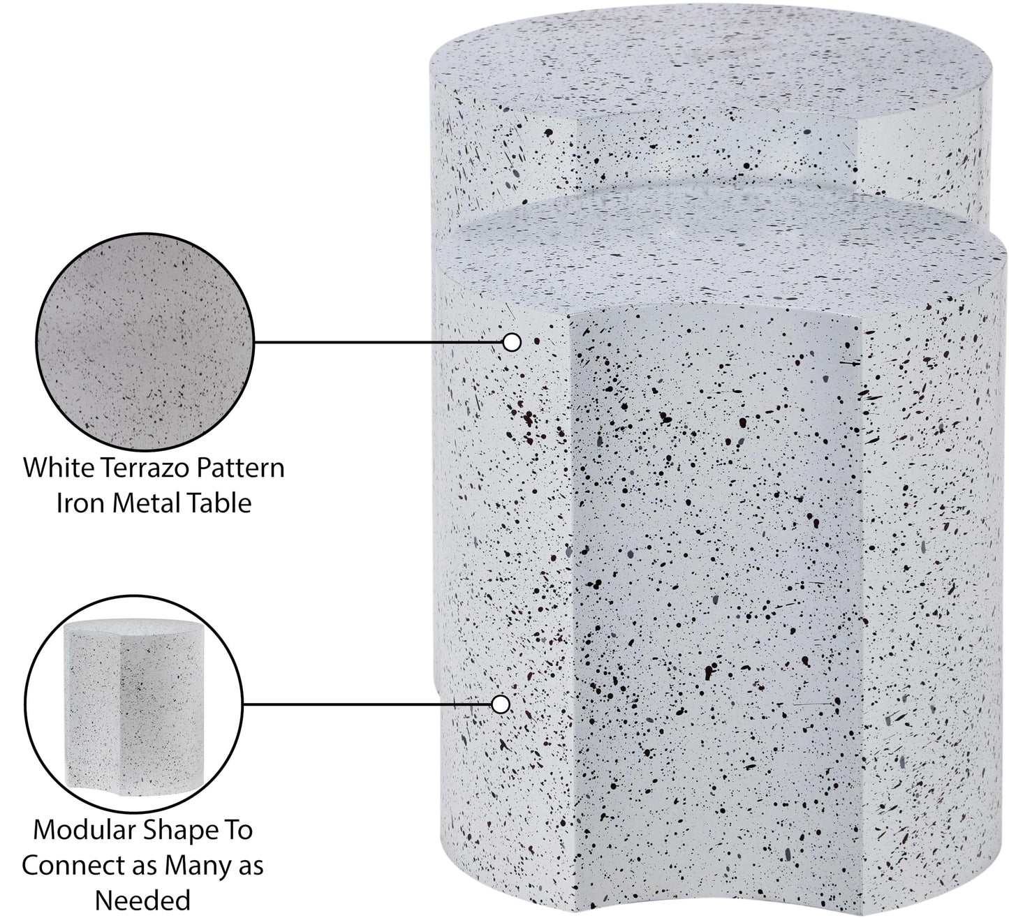 Meridian Furniture 99084White-2C Dimple Collection Modern | Contemporary End Table with White Terrazzo Pattern, Iron Metal, Modular, 28" W x 15.75" D x 18" H, White, Set of 2