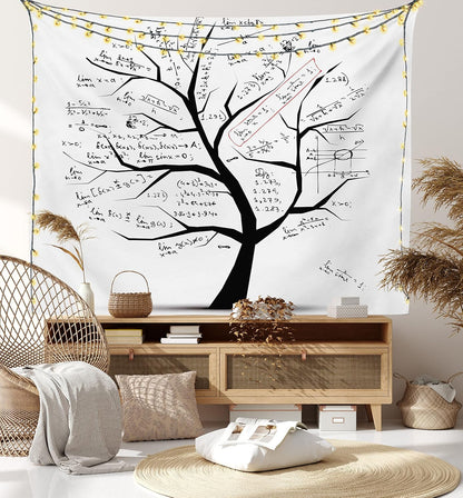 Lunarable Mathematics Room Tapestry King Size, Math Tree Branches Complex Formulas Print, Wall Hanging Bed Cover 30" X