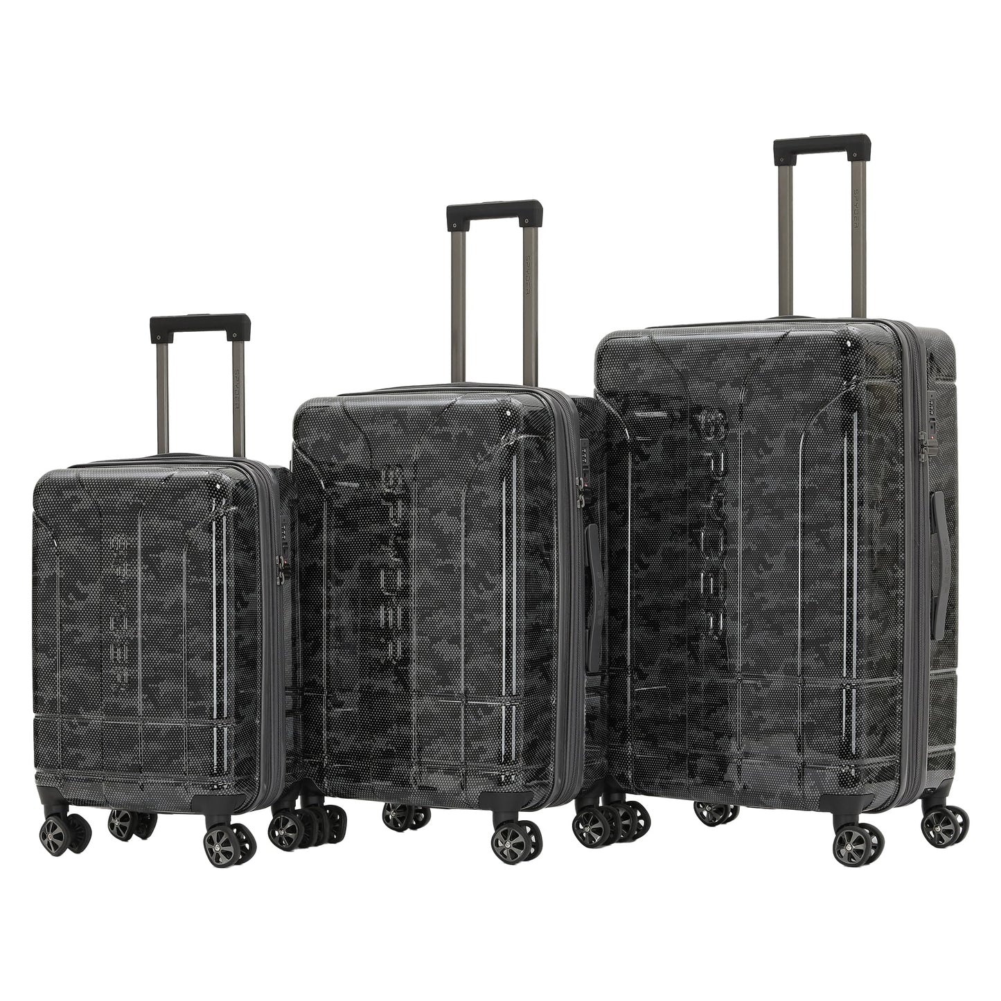 Spyder Matrix 3 Piece Luggage Set with 360° Spinner Wheels, TSA Approved Lock, (20 Inch Carry On, 25 Inch Medium Luggage, 29 Inch Large Checked), Gray/Black