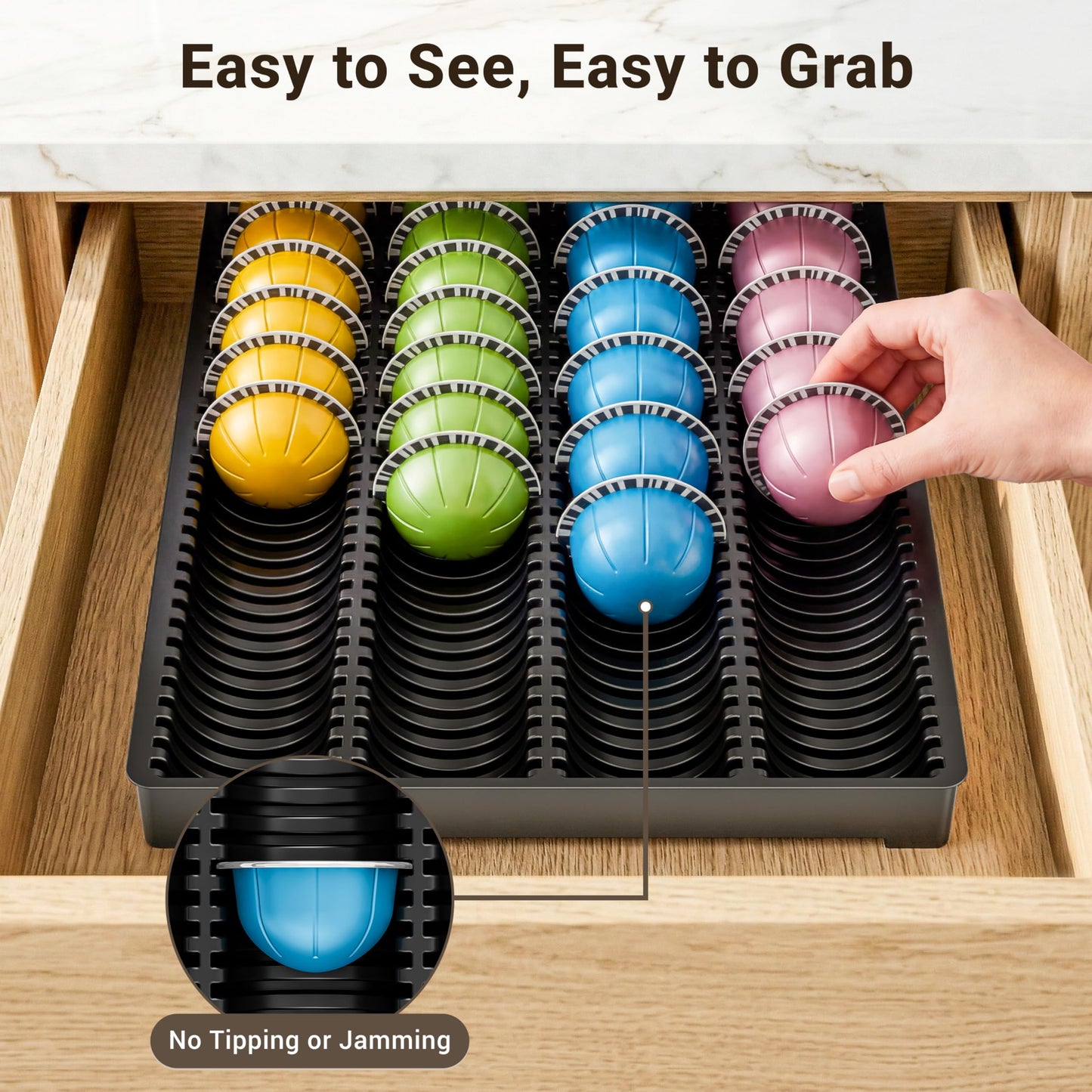 EVERIE Drawer Coffee Pod Organizer for Vertuo Capsules – Holds Up to 40 Large or 52 Small Pods, Space-Saving Insert Tray, Fits Kitchen Cabinets, 15.4" x 10.2" x 1.2"