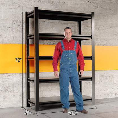 Howzone 72" H Garage Shelving 2000LBS Heavy Duty Storage Shelves Adjustable 5 Tier Metal Shelves for Storage Garage Industrial Shelving Utility Racks,16" D x35.5 Wx72 H,Black