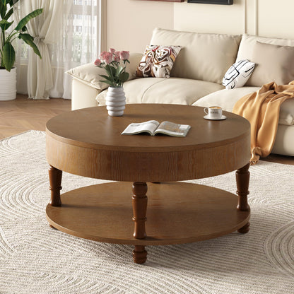 Hayzz Round Coffee Table with Storage 31.5 Inch, Modern Lift Top Accent Coffee Table with Hidden Compartment & Lower Shelf, Adjustable Leveling Feet, Easy Assembly for Living Room, Walnut Brown