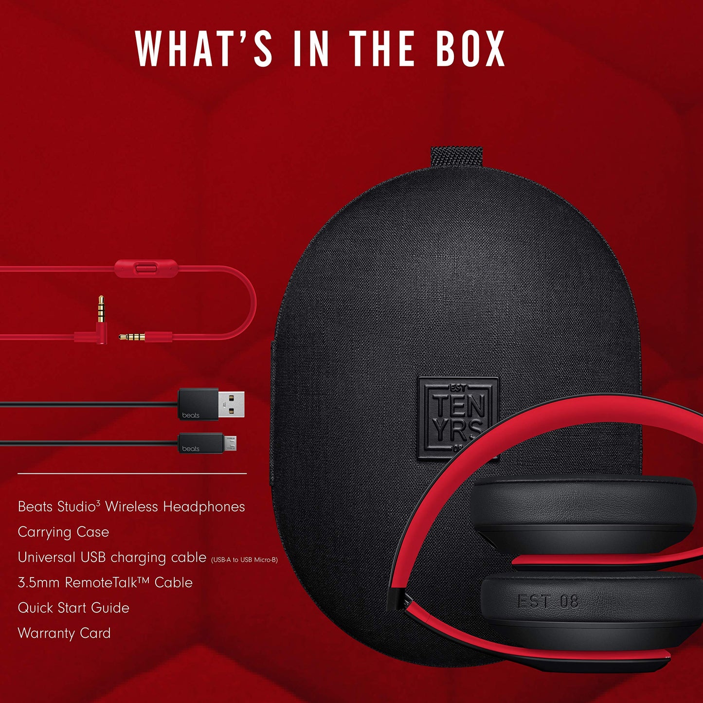 Beats Studio3 Decade Collection Wireless Over-Ear Headphones - Defiant Black/Red (Renewed)