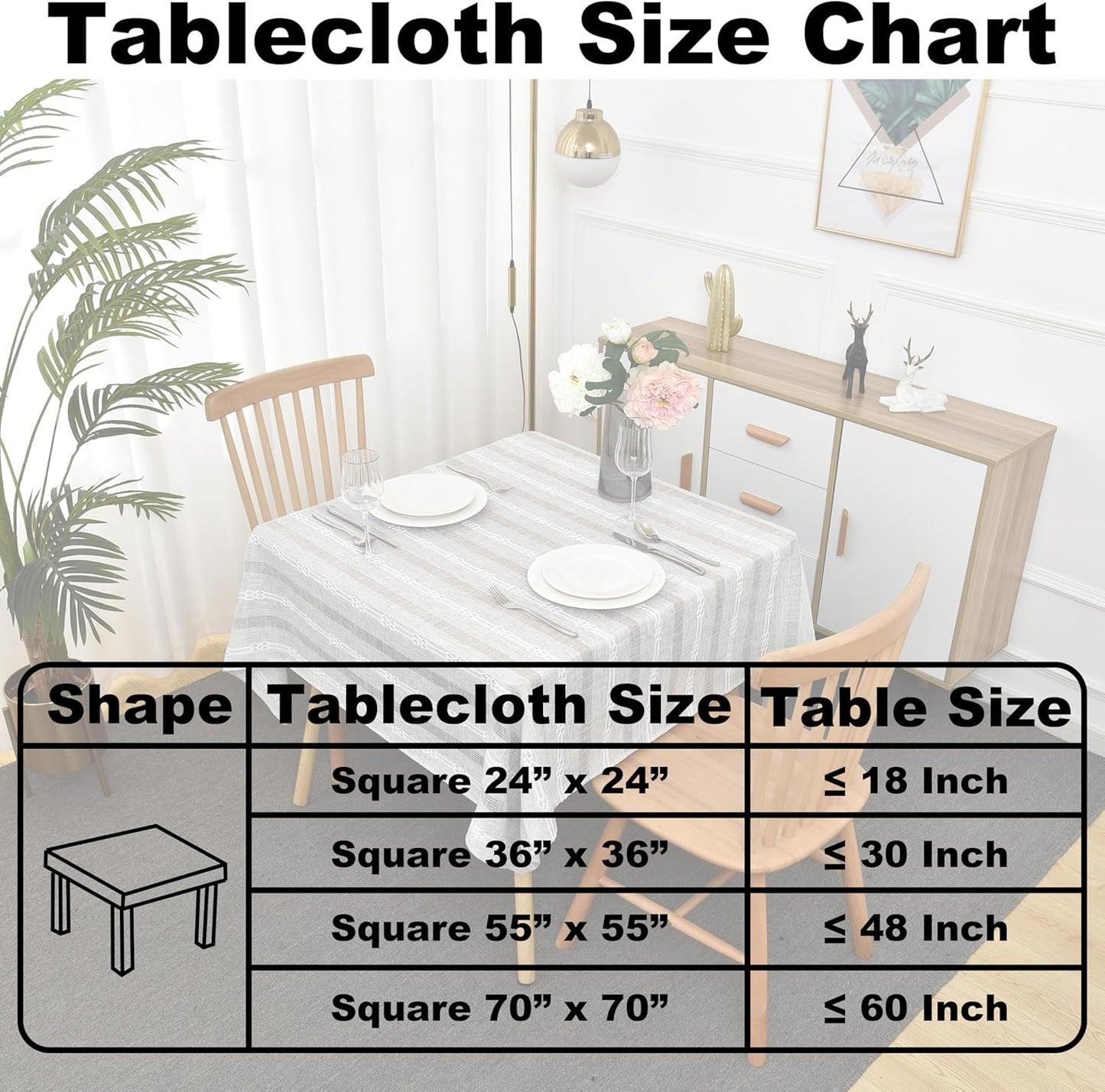 Limalred 24x24 Inch Rustic Striped Embroidery Small Square Tablecloth, Openwork Heavy Weight Linen Wrinkle Resistant