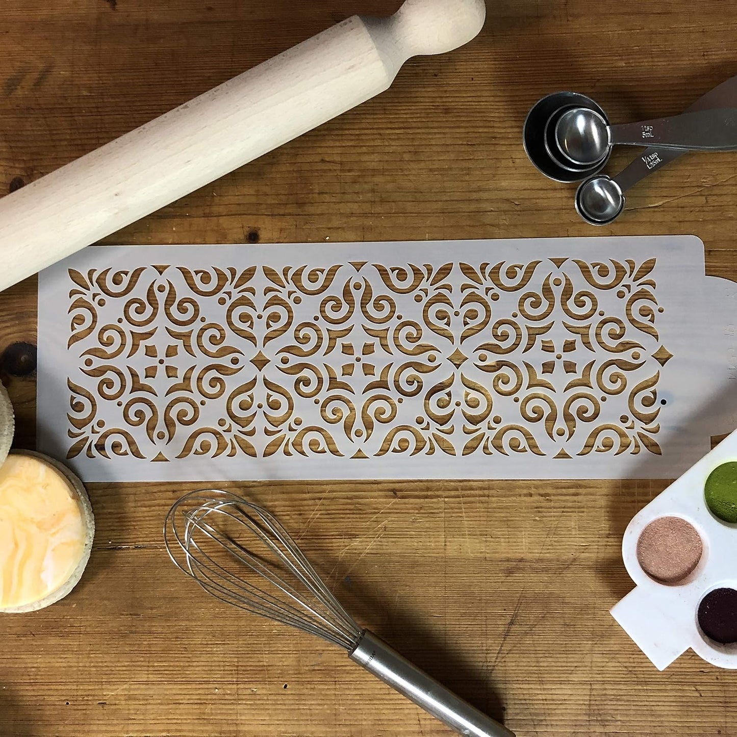 Designer Stencils Mexican Tile Cake Stencil Tier 4, Beige/Semi-Transparent