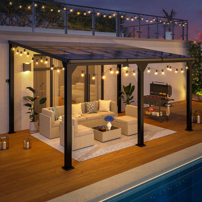 Patiopia 10 * 14FT Pergola,4 * 6 Inch Thickened Pillars & Enlarged Base,Outdoor Hardtop Lean to Gazebo,Wall Mounted Pergola,Pergolas Gazebos Clearance,Aluminum Frame Pergola,UV Resistant Patio Roof