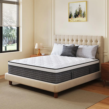 Skiennix Queen Mattress - 12 Inch Hybrid Foam & Pocket Springs | Medium Feel, Fiberglass Free, Extra Edge Support