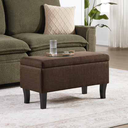 Convenience Concepts Designs4Comfort Winslow Storage Ottoman Bench 32" - Transitional Upholstered Footstool & Seat, for Living Room, Entryway, Hallway, & Bedroom, Medium Brown Fabric