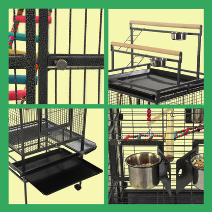 Sinopet 68.5" Extra Large Bird Cages for Parrots,Large Parrot Cages for Large Birds with playtop,Flight Bird Cages for Parakeets with Wheels,Metal cage for Birds,African Grey,Lovebird,Cockatoo,Conure