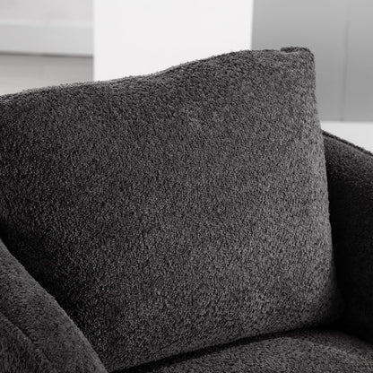 KEIKI 30" Boucle Round Accent Oversized Single Sofa Chair with High Resilience Cushion, Modern Style Upholstered Swivel Accent Barrel Chair, Lounge Armchair, Easy Assembly, for Living Room, Charcoal