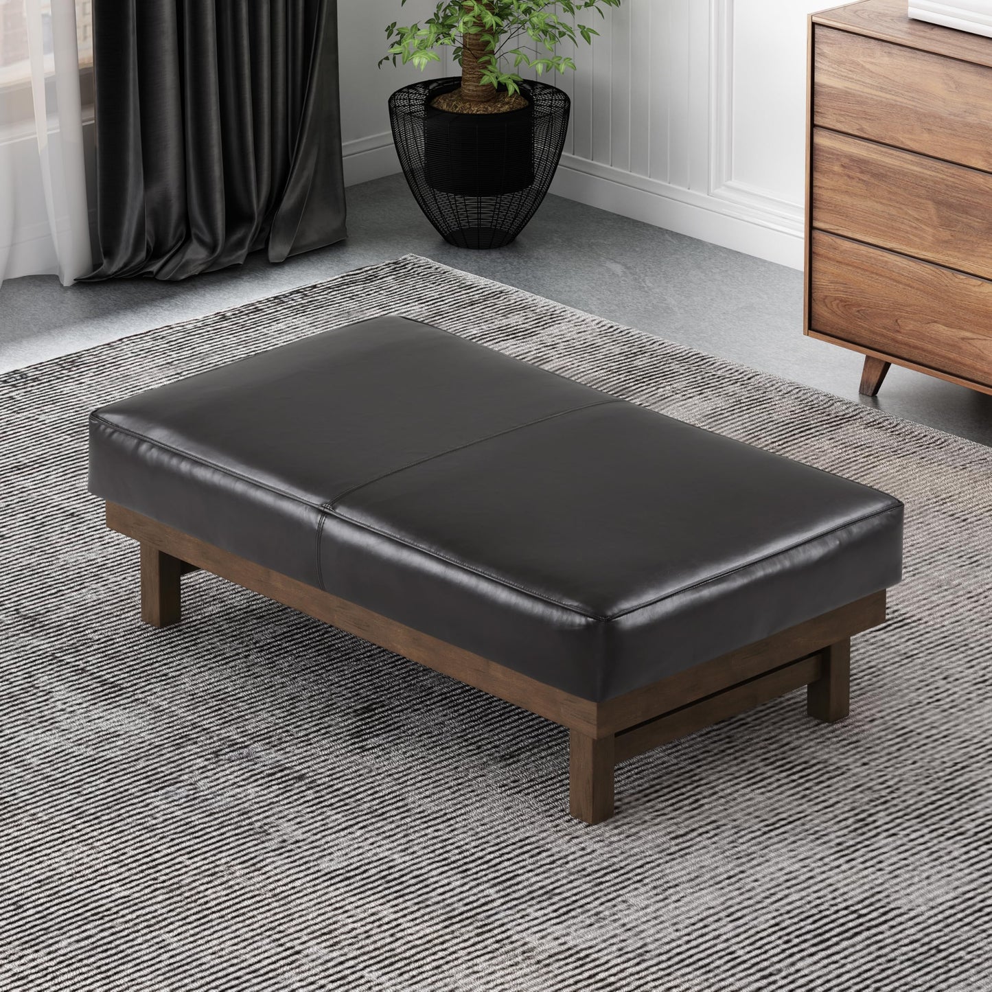 Christopher Knight Home Hillman PU Ottoman with Wood Frame,Rectangular Upholstered Footrest Bench,Non Storage Faux Leather Ottoman Bench for Living Room Bedroom Entryway Home Decor,Brown