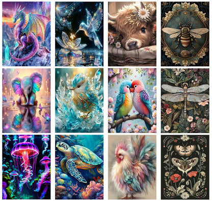 Meothan Multipack Diamond Art Kits for Adults, 12 Pack Animals Diamond Painting Kits for Adults, 5D DIY Round Dimond Gem Art Packs of 12, Home Decor Gift 12x16inch