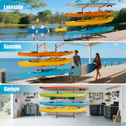 AlloyLake 4-Tier Freestanding Kayak Rack, Pro-Grade Heavy Duty Outdoor Storage for 4 Boats, 440 lbs Max Capacity, Rust-Proof 304 Stainless Steel Hardware (Orange)