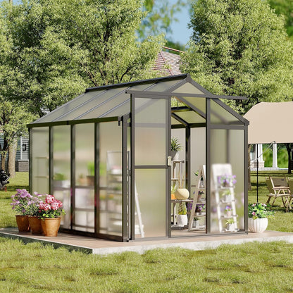 Greenhouse, 6x8 Ft Outdoor Greenhouses, Greenhouse Kit, Portablee Greenhouses with Ground Nails and Vent Windows, Sliding Lockable Door, Polycarbonate Green Houses for Outside Garden Backyard, Black