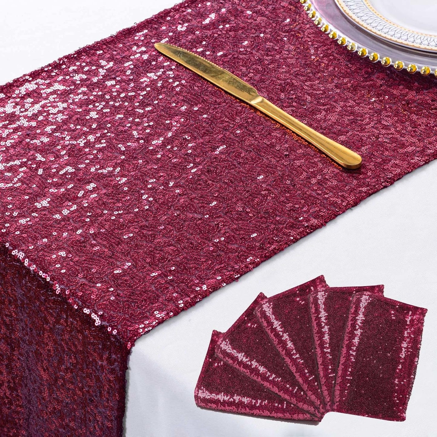 12x72-Inch Pack 5 (30x180cm) -0226S ShinyBeauty Sequin Table Runner Burgundy of Party Supplies Wine Wedding Table