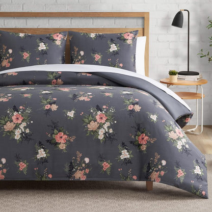 Lucky Brand Cali Bouquet Floral Dark Grey Duvet Cover Set - Twin/Twin XL Size - 2 Piece Luxurious Bedding Ensemble