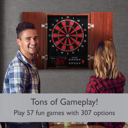 Viper Neptune Electronic Dartboard with Cabinet, 15.5 in Regulation Target, 57 Games, 16 Players, 6 Darts Included, Black