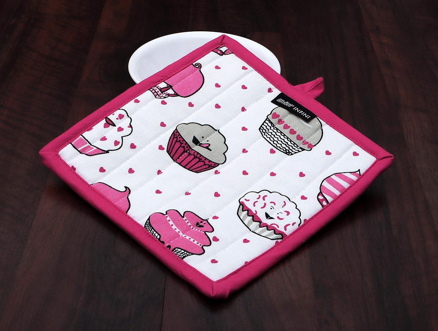 AMOUR INFINI Pot Holders and Oven Mitt Set, Heat Resistant Non Slip Reusable Oven Gloves for Cooking