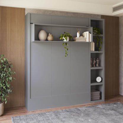 Oakland Living Easy-Lift Queen Murphy Wall Bed in Grey with Bookshelf