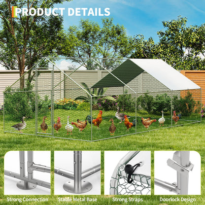 Garvee Large Metal Chicken Coop, Chicken Coop Run, Outdoor Chicken Pen with Waterproof & Anti-UV Cover, Large Chicken Run for Outdoor Farm Yard (19.7 ft L x 6.6 ft W x 6.6 ft H)