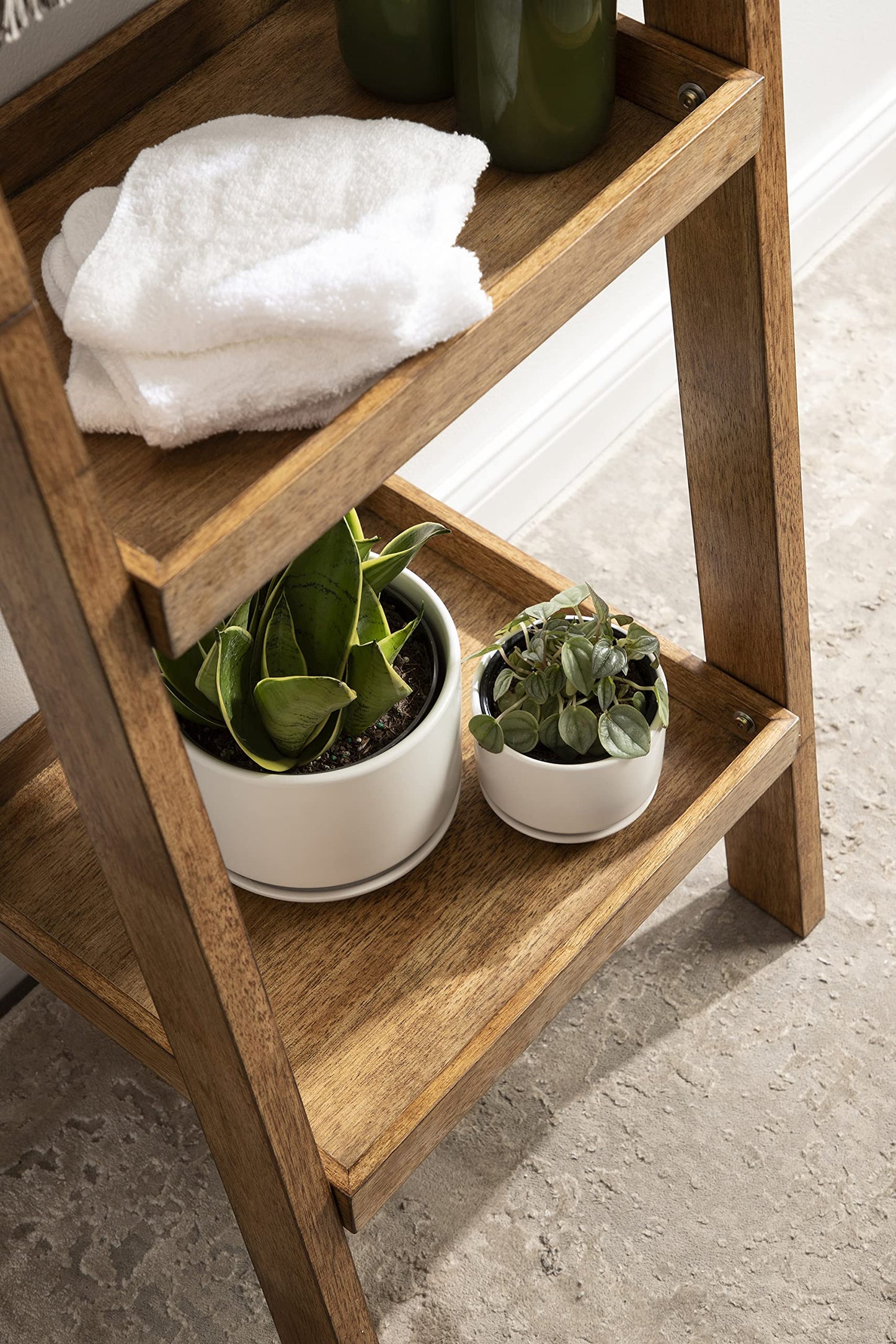 Kate and Laurel Lowry Farmhouse Wood Ladder Shelf; 18 x 14 x 58; Natural Wood; Decorative Modern Leaning Shelf for Storage and Display